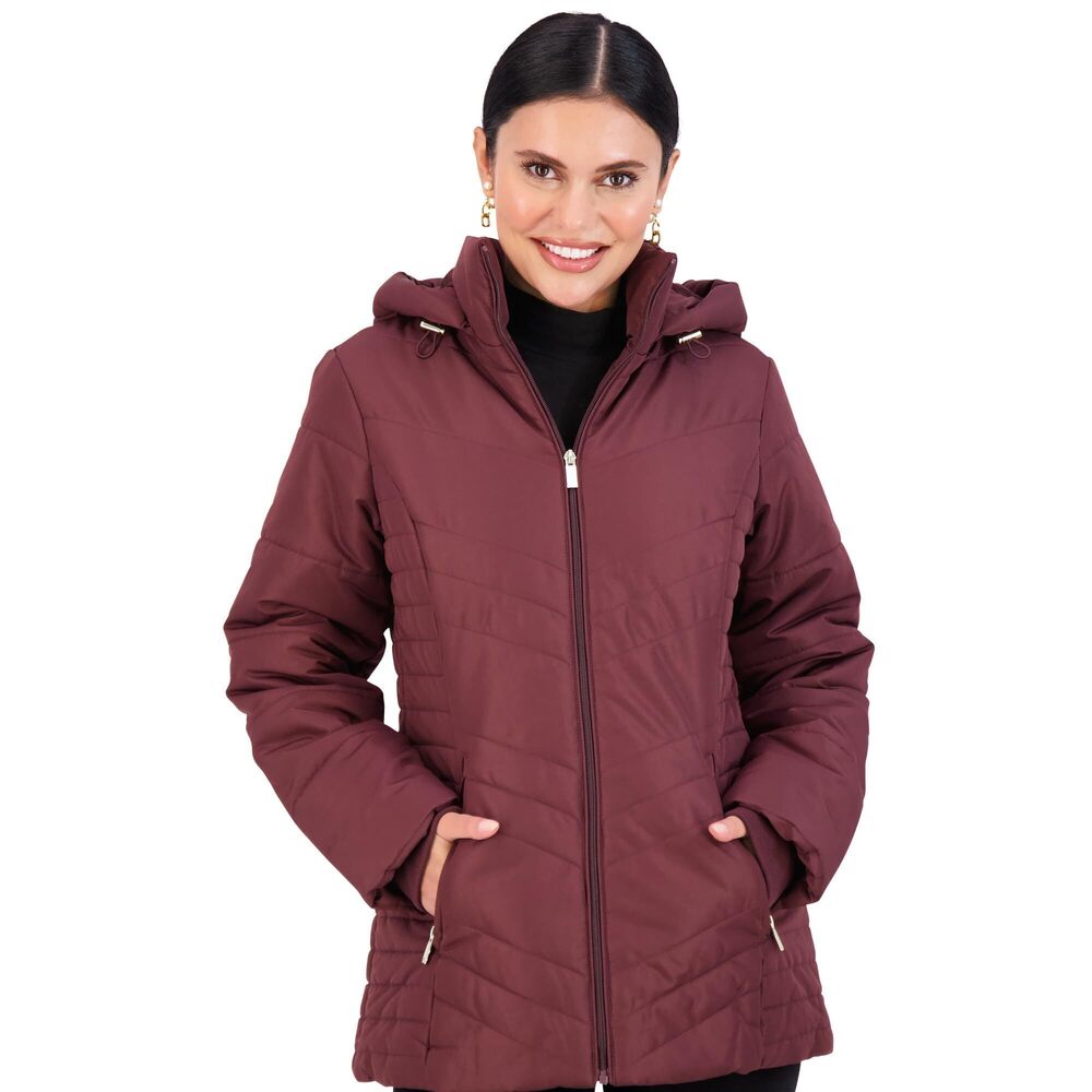 Jones New York Women's Puffer Jacket Zippered Removable, Ruby Port, Size 1X